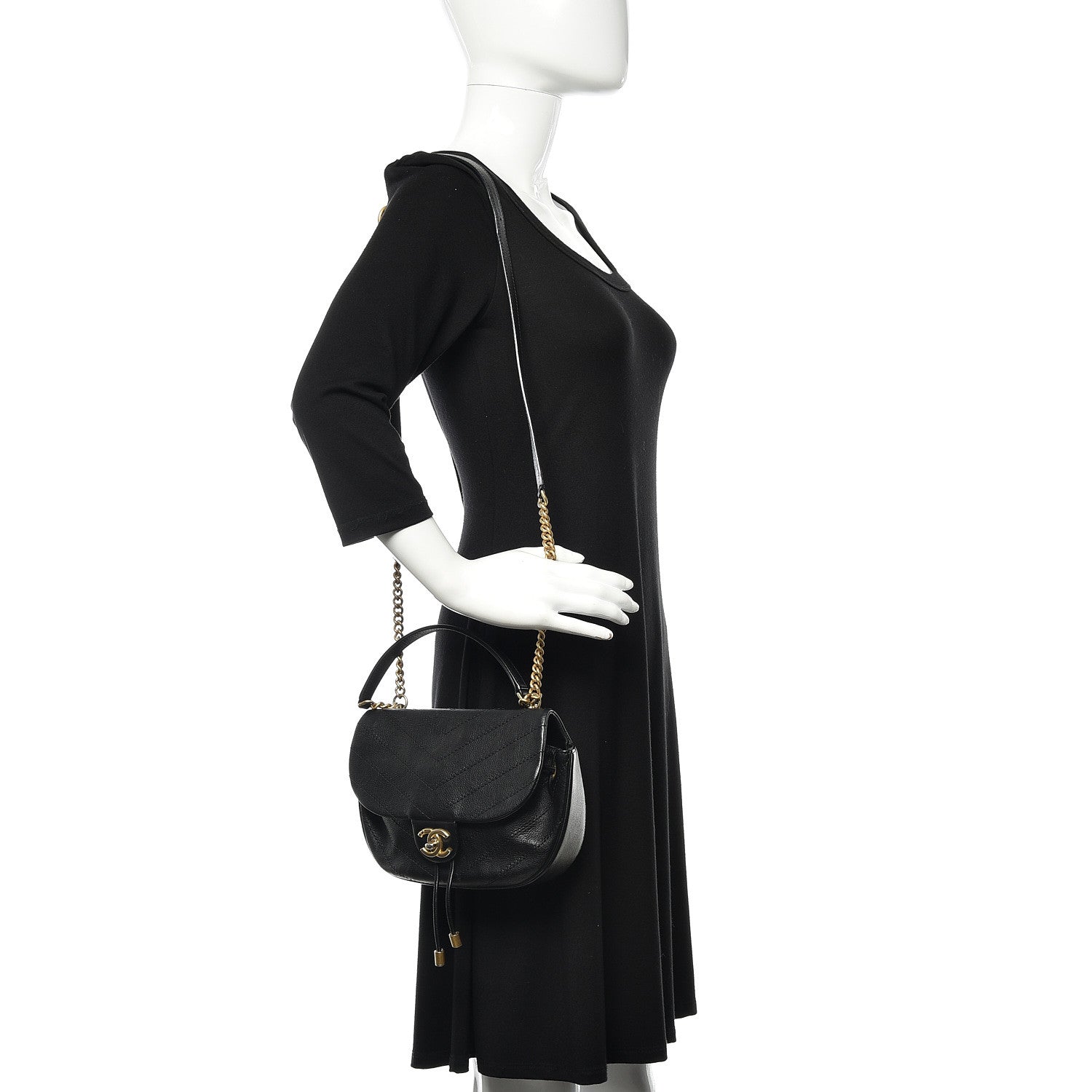 Chanel Calfskin Chevron Stitched Flap Black 2 of 11