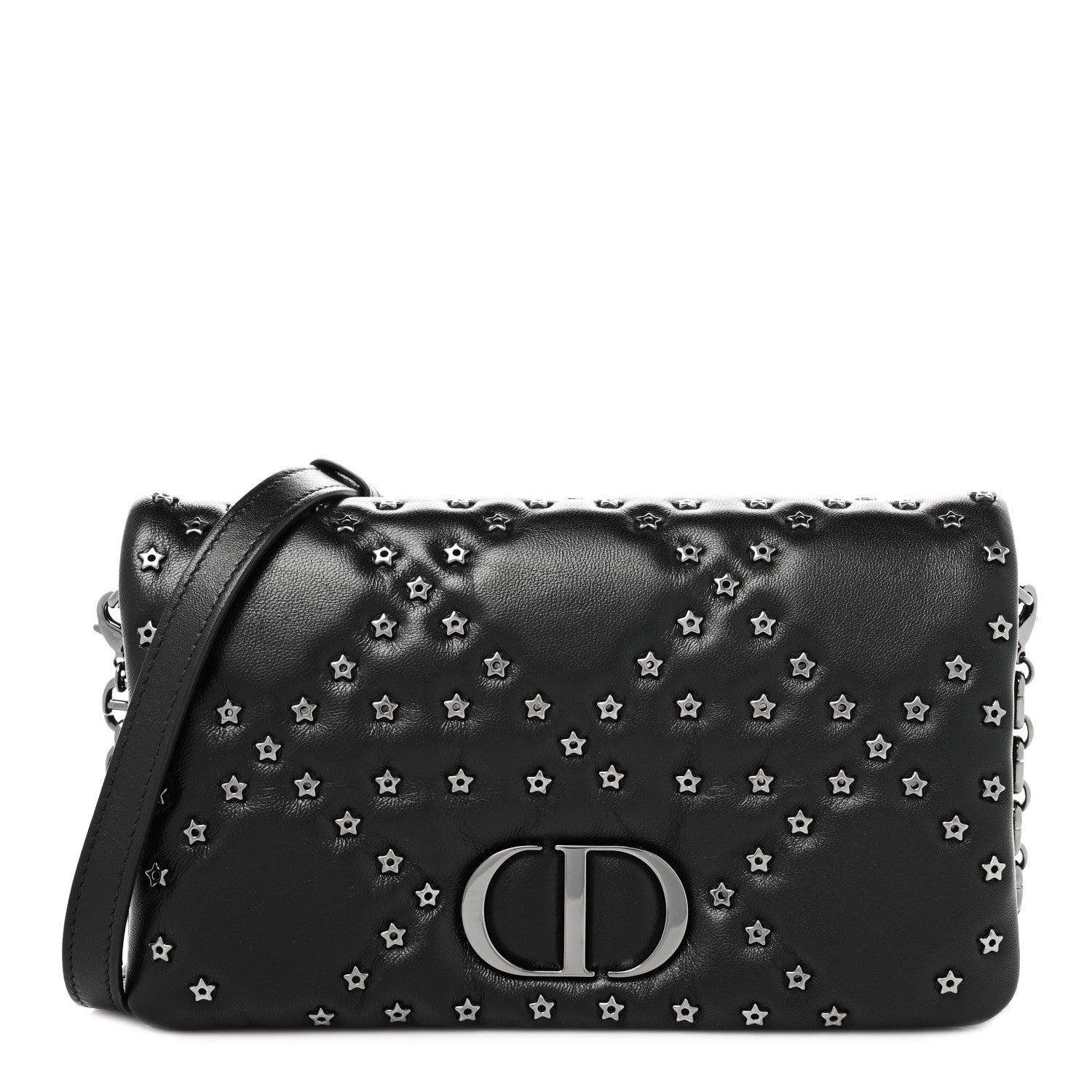 Christian Dior Calfskin Star Motif Macrocannage Mini Caro Bag Black 1 of 9