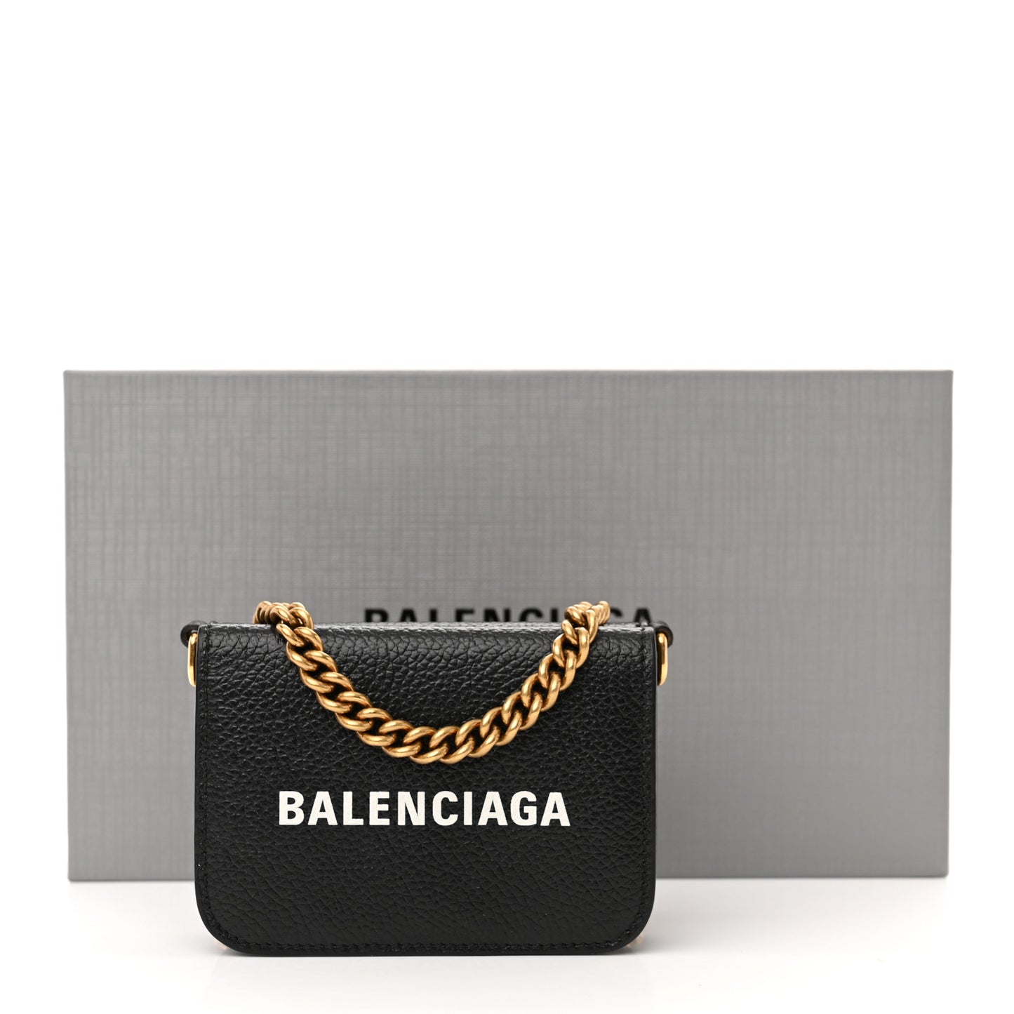 Grained Calfskin Logo Mini Cash Wallet On Chain Black White
