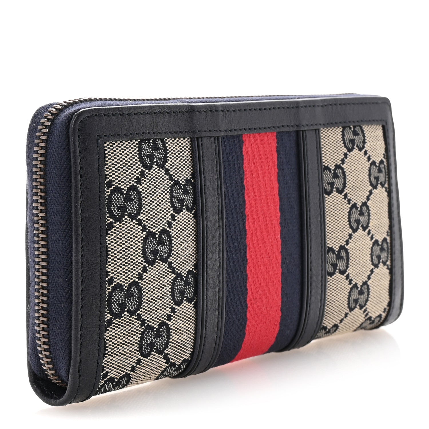 Gucci Monogram Web Rania Zip Around Wallet Navy 3 of 8