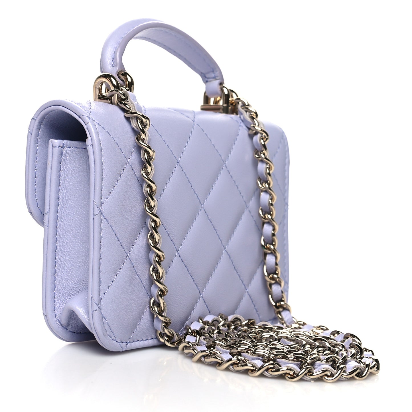 Lambskin Quilted Top Handle Flap Coin Purse With Chain Light Purple