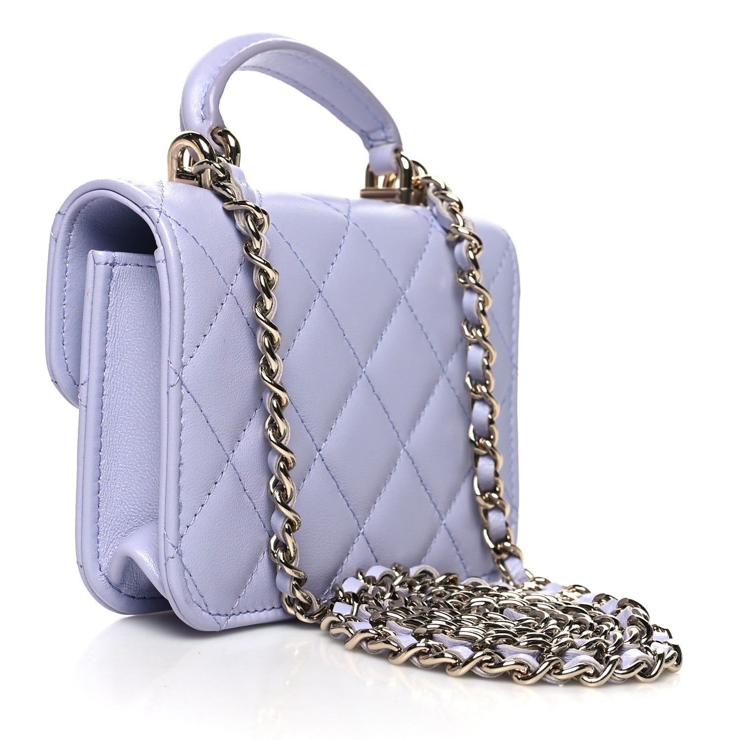 Chanel Lambskin Quilted Top Handle Flap Coin Purse With Chain Light Purple 3 of 12