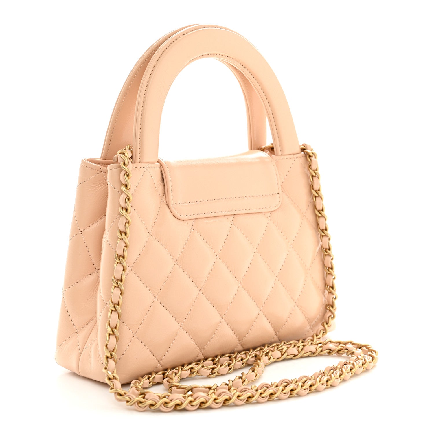 Chanel Shiny Aged Calfskin Quilted Nano Kelly Shopper Beige 3 of 11
