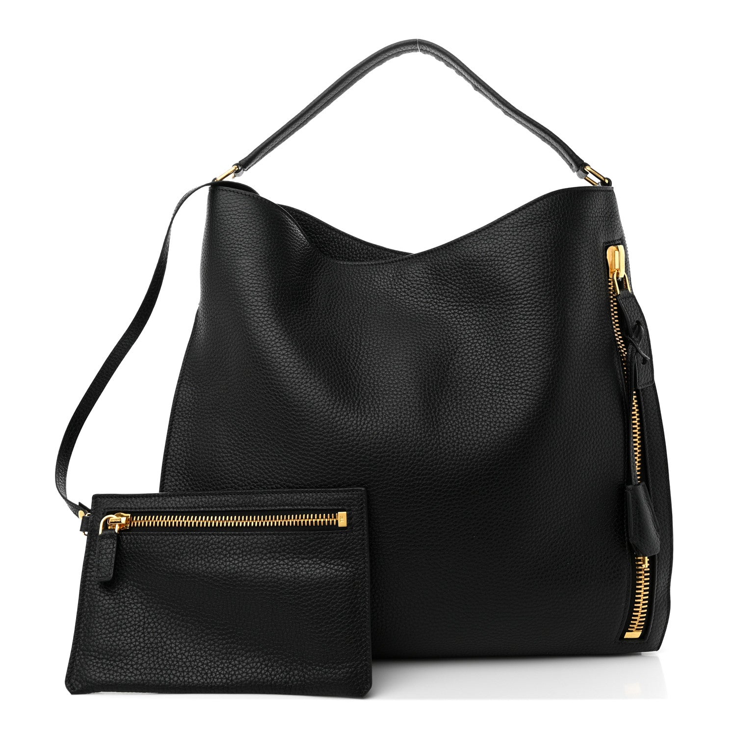 Tom Ford Pebbled Calfskin Large Alix Padlock Zip Hobo Bag Black 3 of 11
