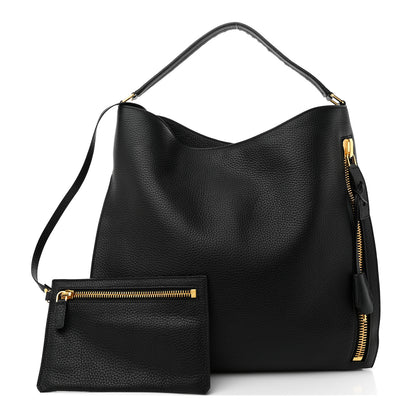 Tom Ford Pebbled Calfskin Large Alix Padlock Zip Hobo Bag Black 3 of 11