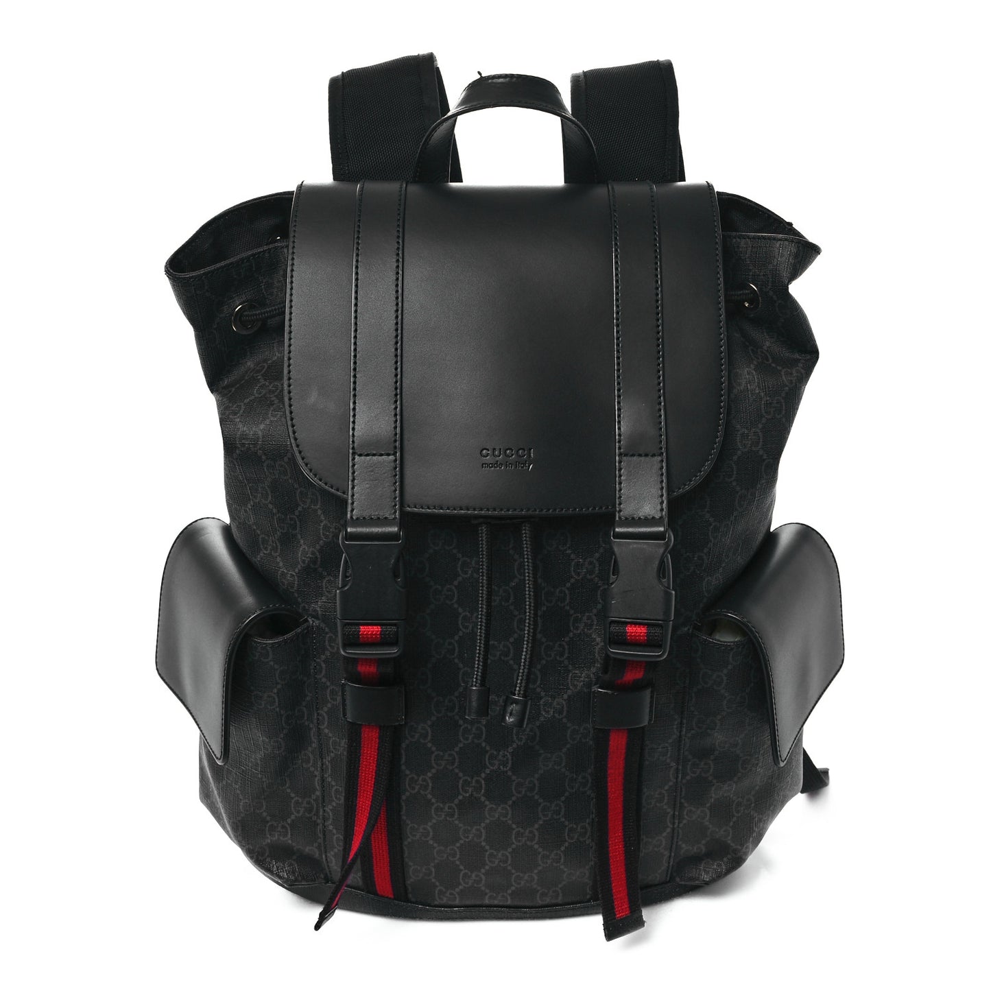 Soft GG Supreme Monogram Calfskin Web Double Buckle Backpack Black