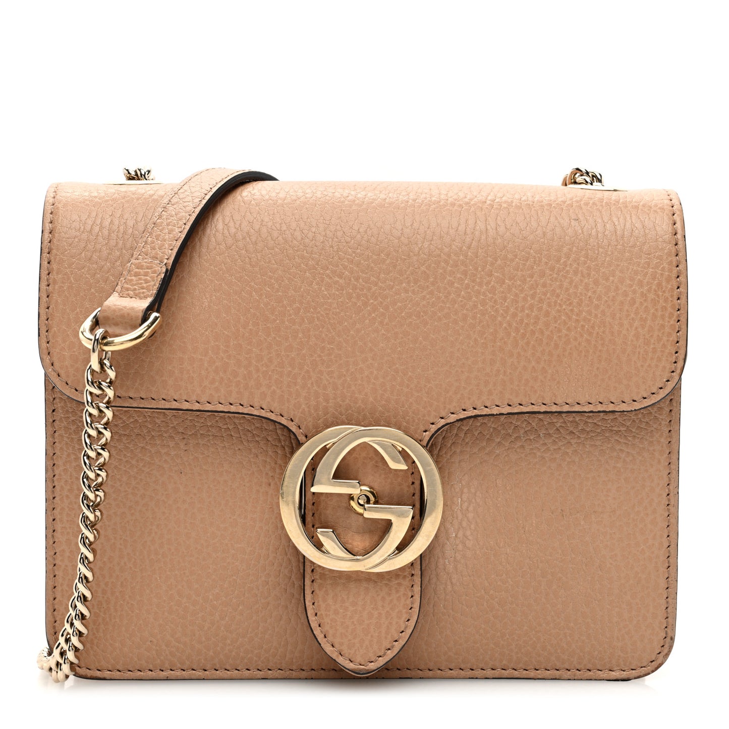 Dollar Calfskin Small Interlocking G Shoulder Bag Camelia