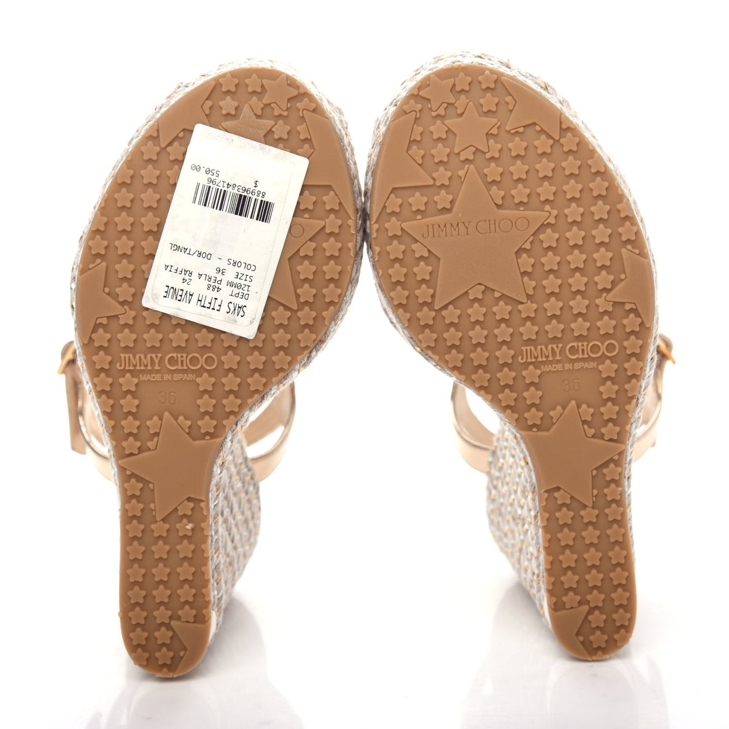 Metallic Raffia 120 Wedge Sandals 36 Gold
