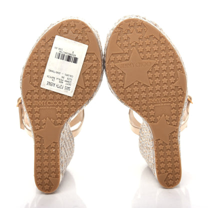Jimmy Choo Metallic Raffia 120 Wedge Sandals 36 Gold 6 of 10