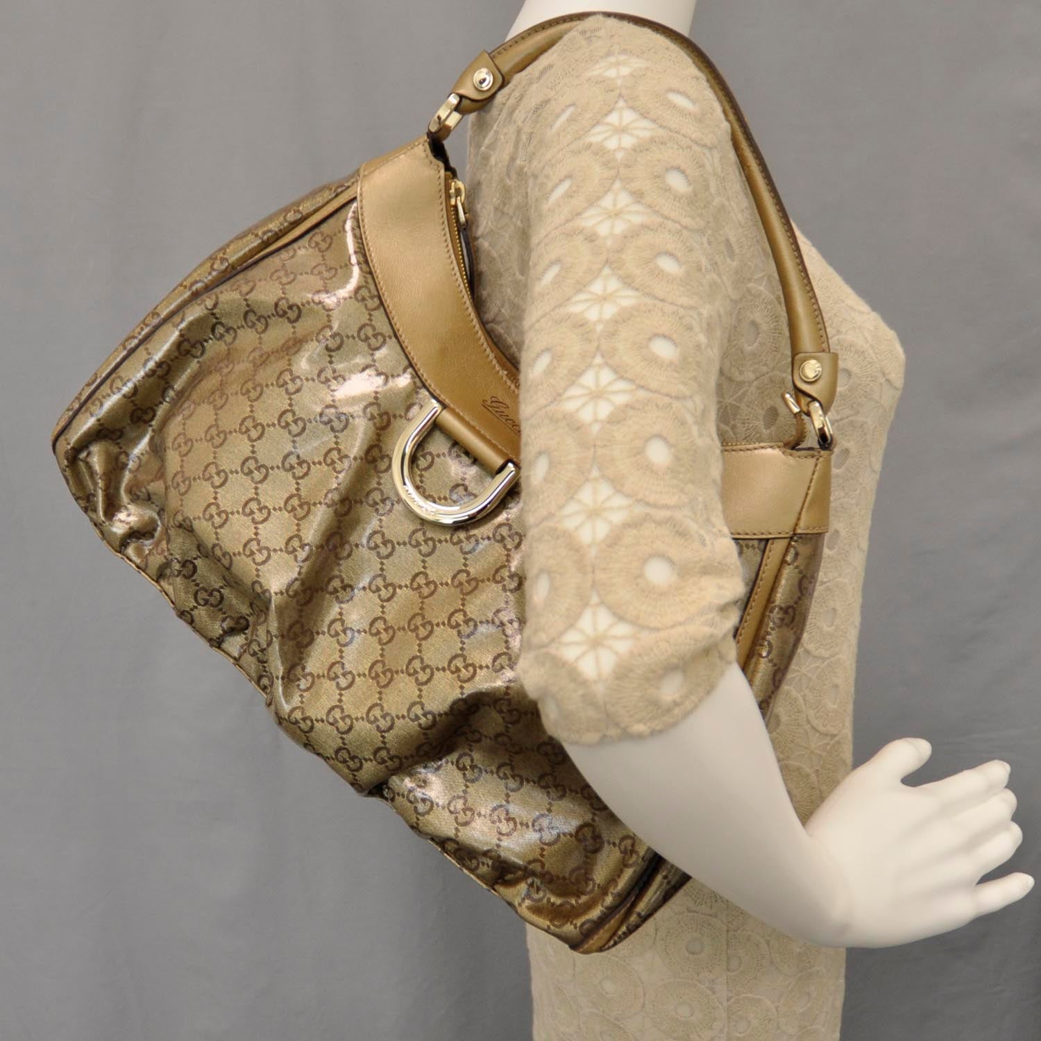 Gucci Monogram Crystal D Gold Hobo 2 of 10