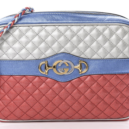 Gucci Laminated Nappa Trapuntata Small Zumi Shoulder Bag Rosso Marine Argento 8 of 10