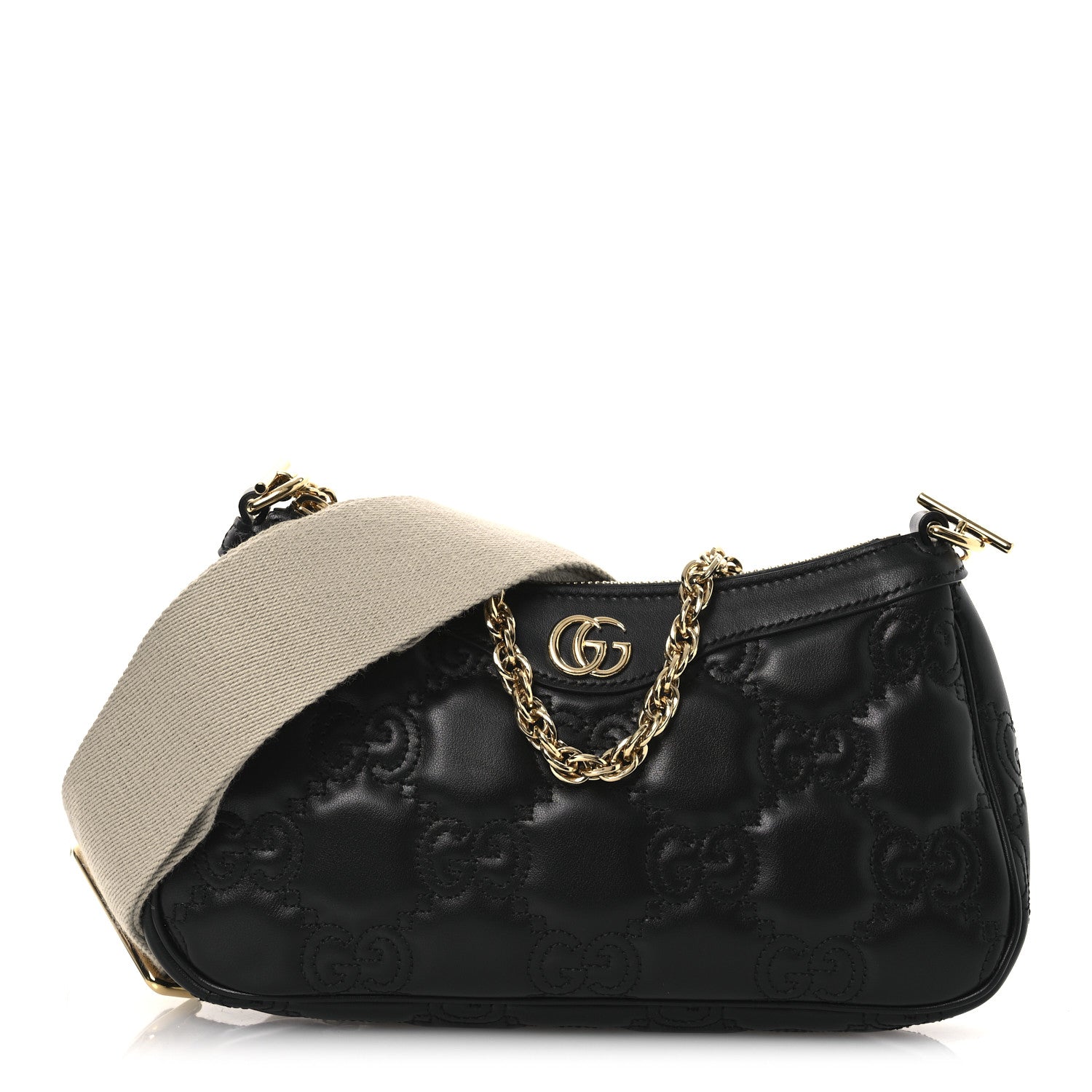 Gucci Calfskin GG Matelasse Chain Handbag Black Natural 1 of 10