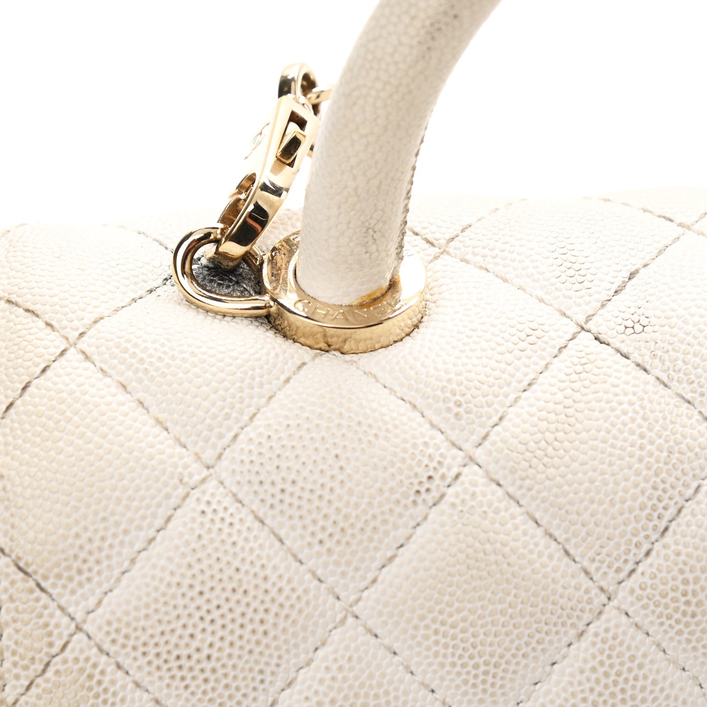 Caviar Quilted Small Coco Handle Flap White