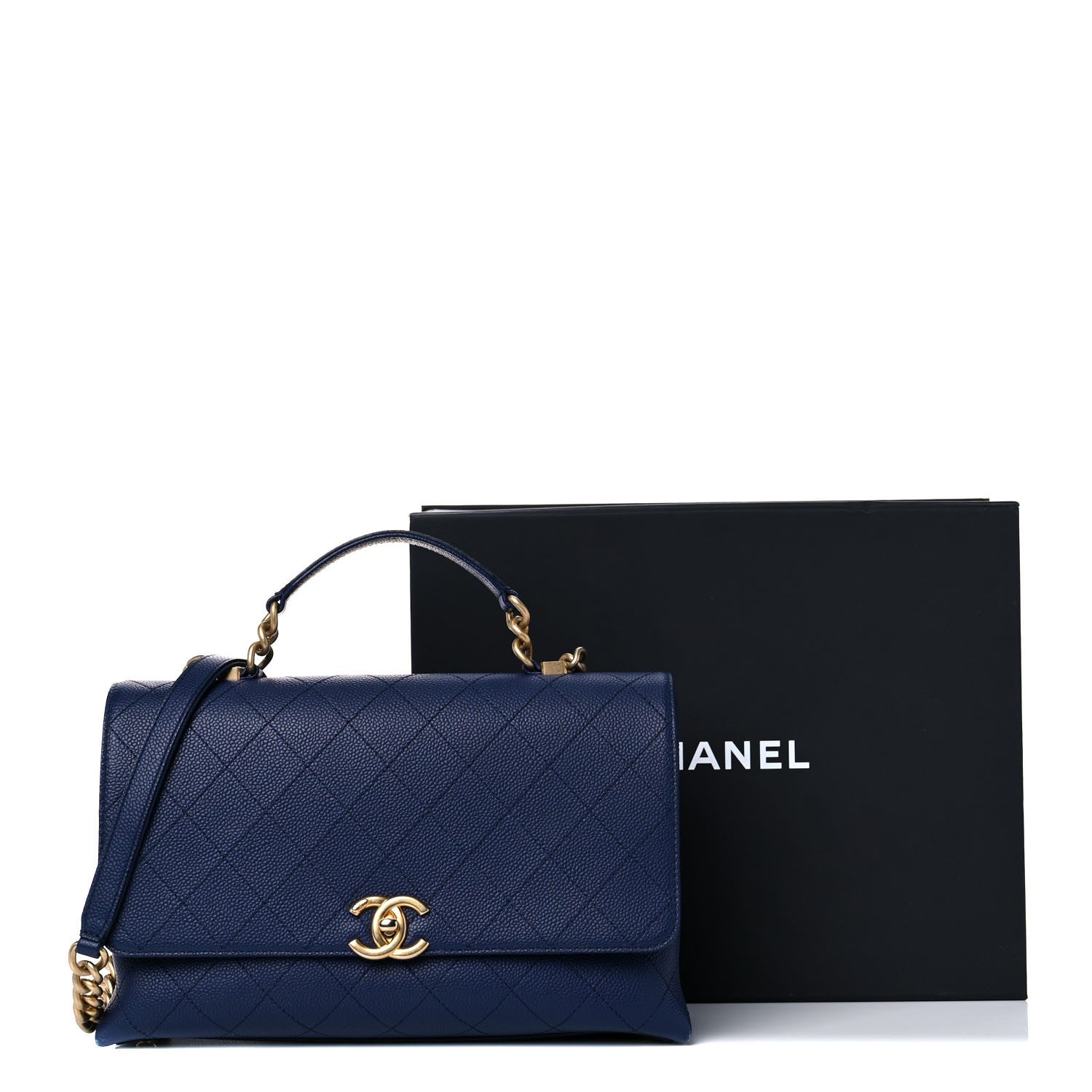 Chanel Grained Calfskin Stitched Flap Navy Blue 13 of 13