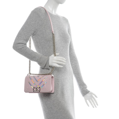 Chanel Lambskin Iridescent PVC Chevron Quilted Small Boy Flap Light Pink Silver 8 of 15