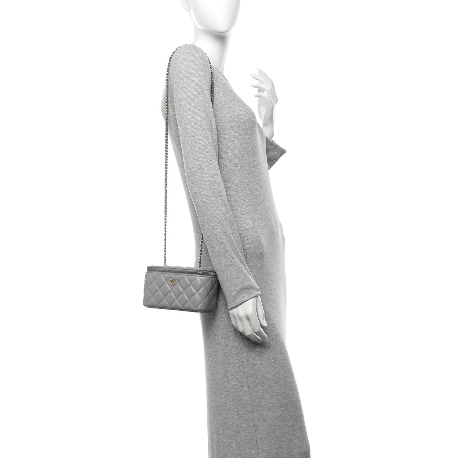 Chanel Lambskin Quilted Small Pearl Crush Vanity Case With Chain Grey 2 of 11