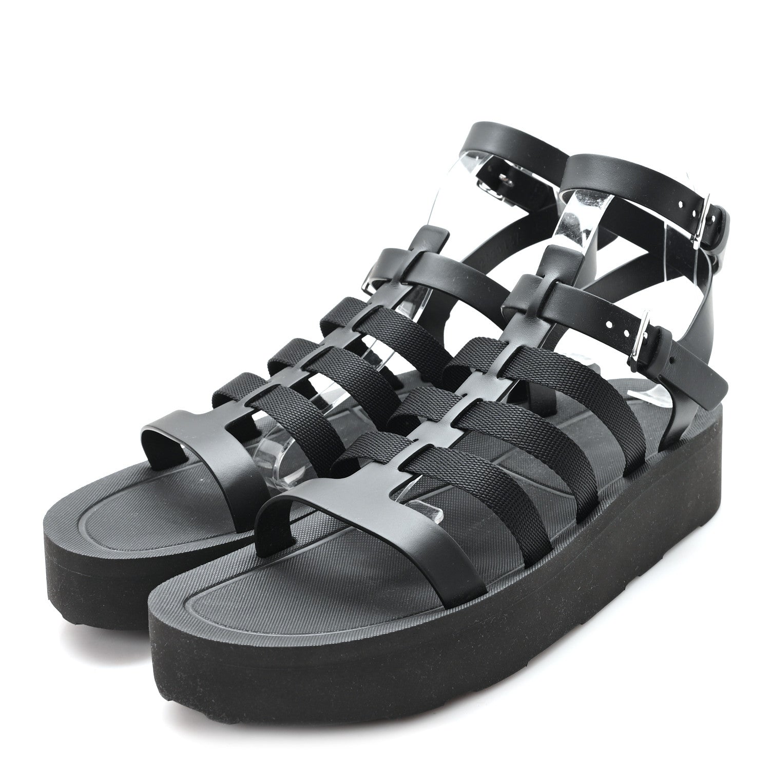 Hermes Calfskin Nylon Jupiter Sandals 40 Black 4 of 9