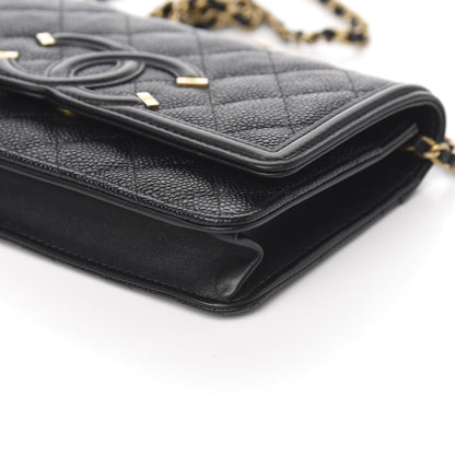 Chanel Caviar Quilted CC Filigree Wallet On Chain WOC Black 9 of 9