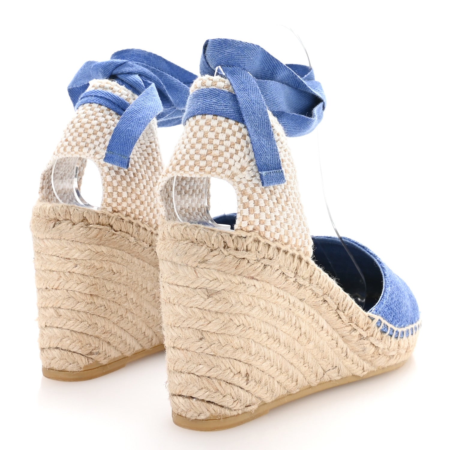 Prada Linen Logo Espadrille 90mm Wedge Sandals 39 Azzurro 5 of 9