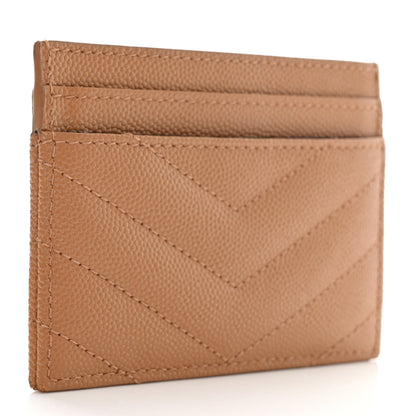 Saint Laurent Grain De Poudre Matelasse Chevron Monogram Credit Card Case Natural Dark 3 of 8