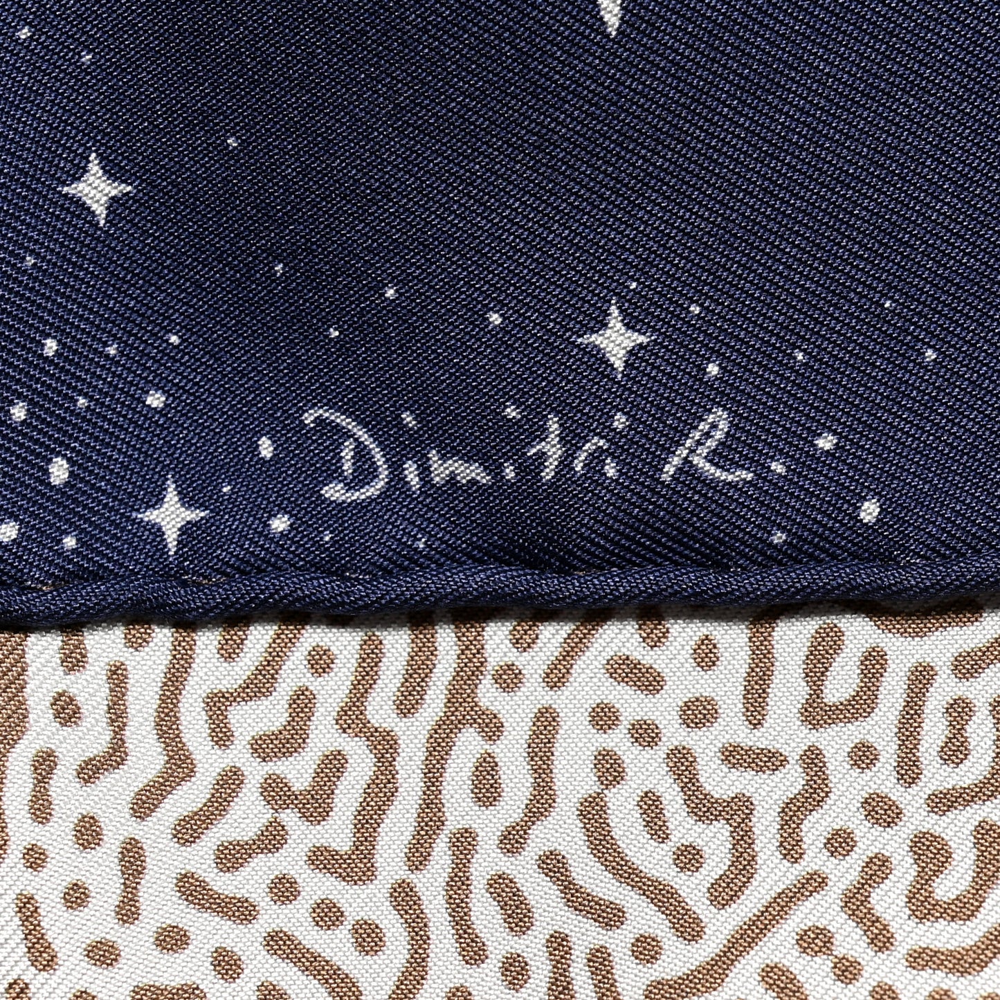 Silk Clair De Lune Double Face Scarf 90 Marine White Beige