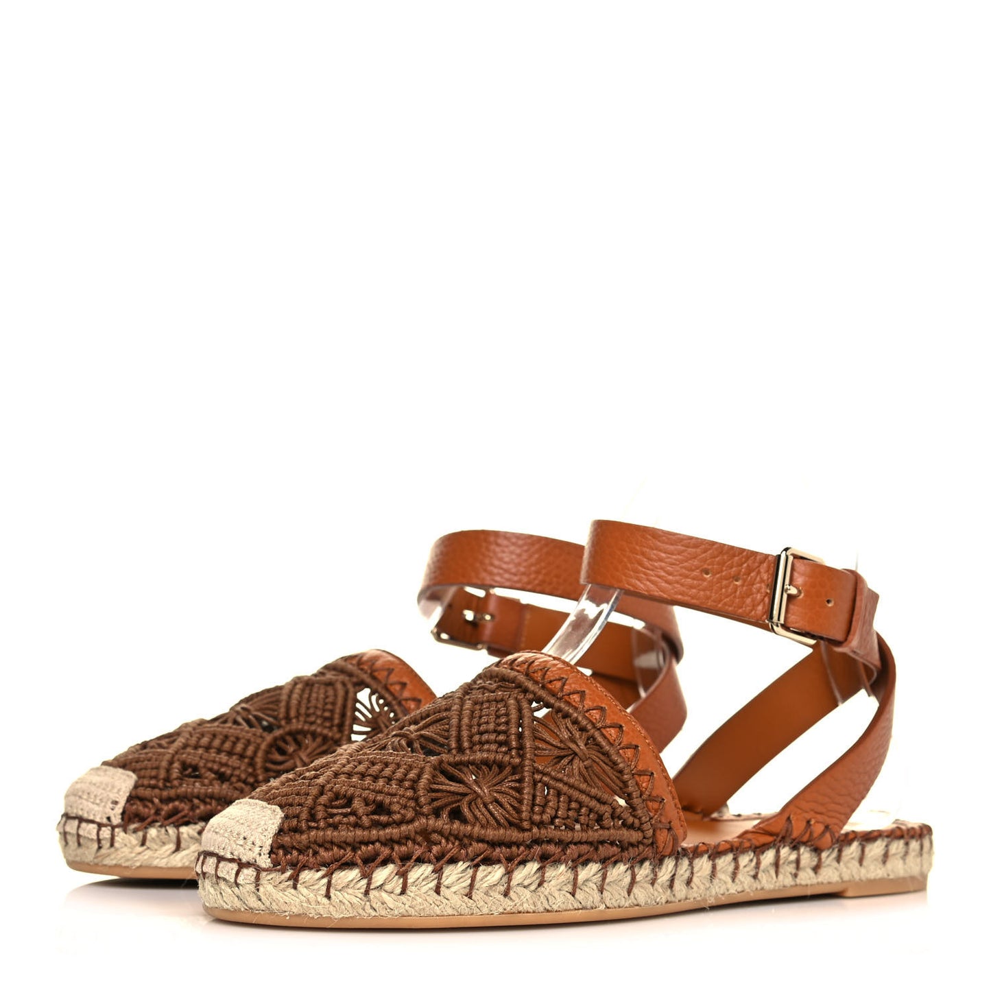 Calfskin Macrame Marrakech Ankle Strap Espadrilles 37 Brown