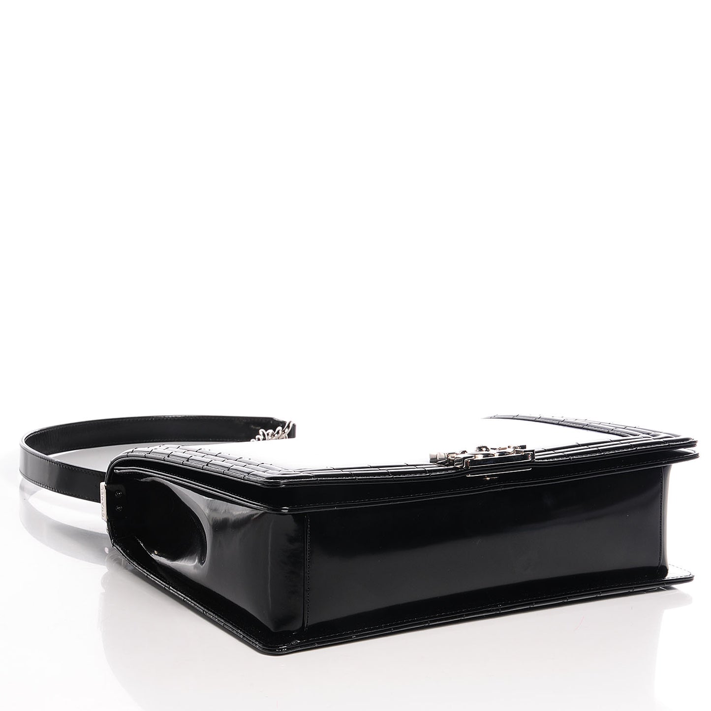 Glazed Calfskin Large Boy Flap Black