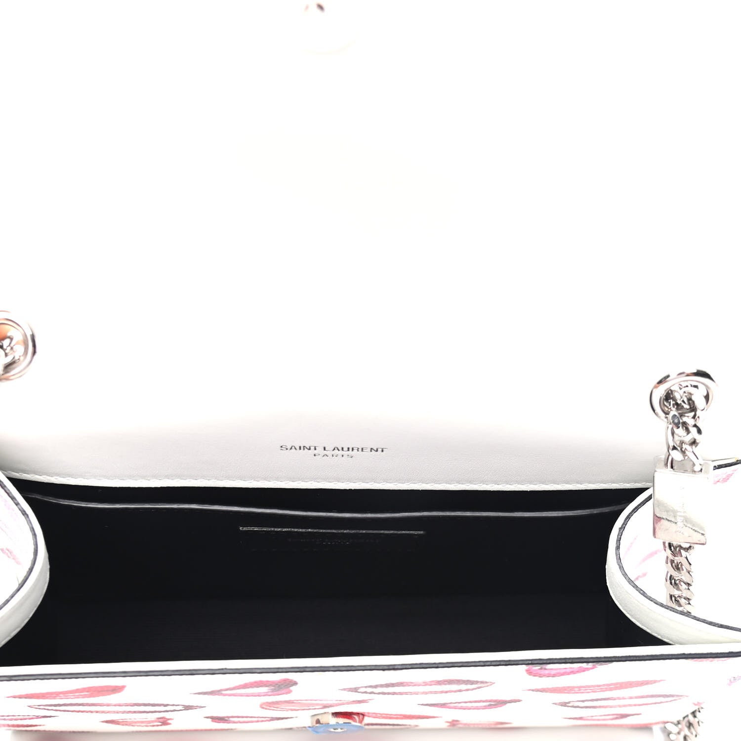 Saint Laurent Grain De Poudre Lips Print Small Monogram Kate Satchel White Red 4 of 4