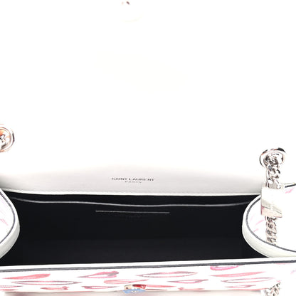 Saint Laurent Grain De Poudre Lips Print Small Monogram Kate Satchel White Red 4 of 4