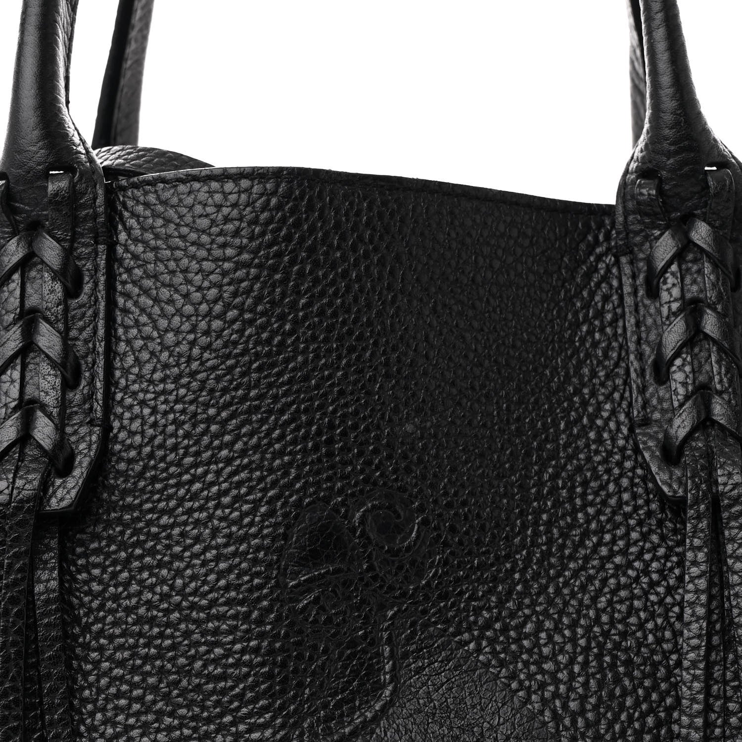 Lanvin Grained Calfskin Logo Small Fringe Shopper Tote Black 8 of 12
