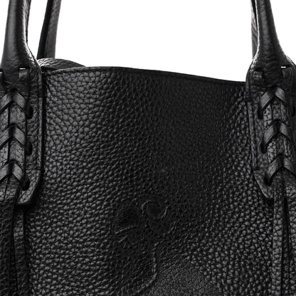 Lanvin Grained Calfskin Logo Small Fringe Shopper Tote Black 8 of 12