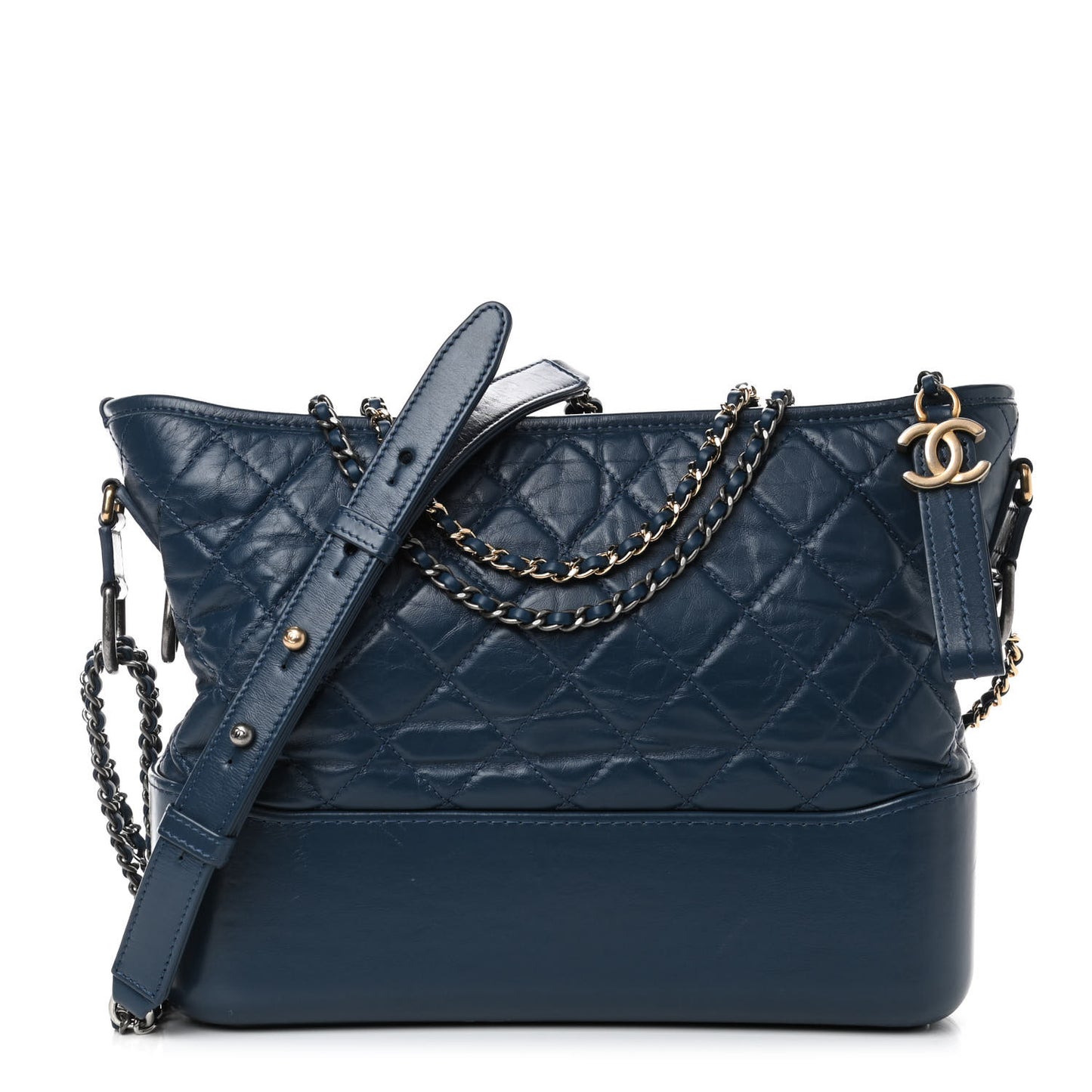 Aged Calfskin Quilted Medium Gabrielle Hobo Blue