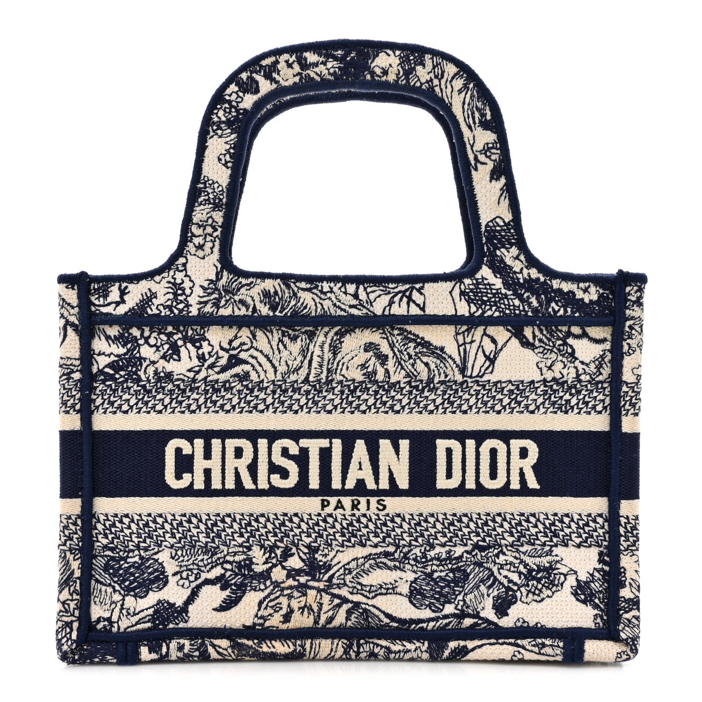 Canvas Embroidered Mini Toile De Jouy Book Tote Blue