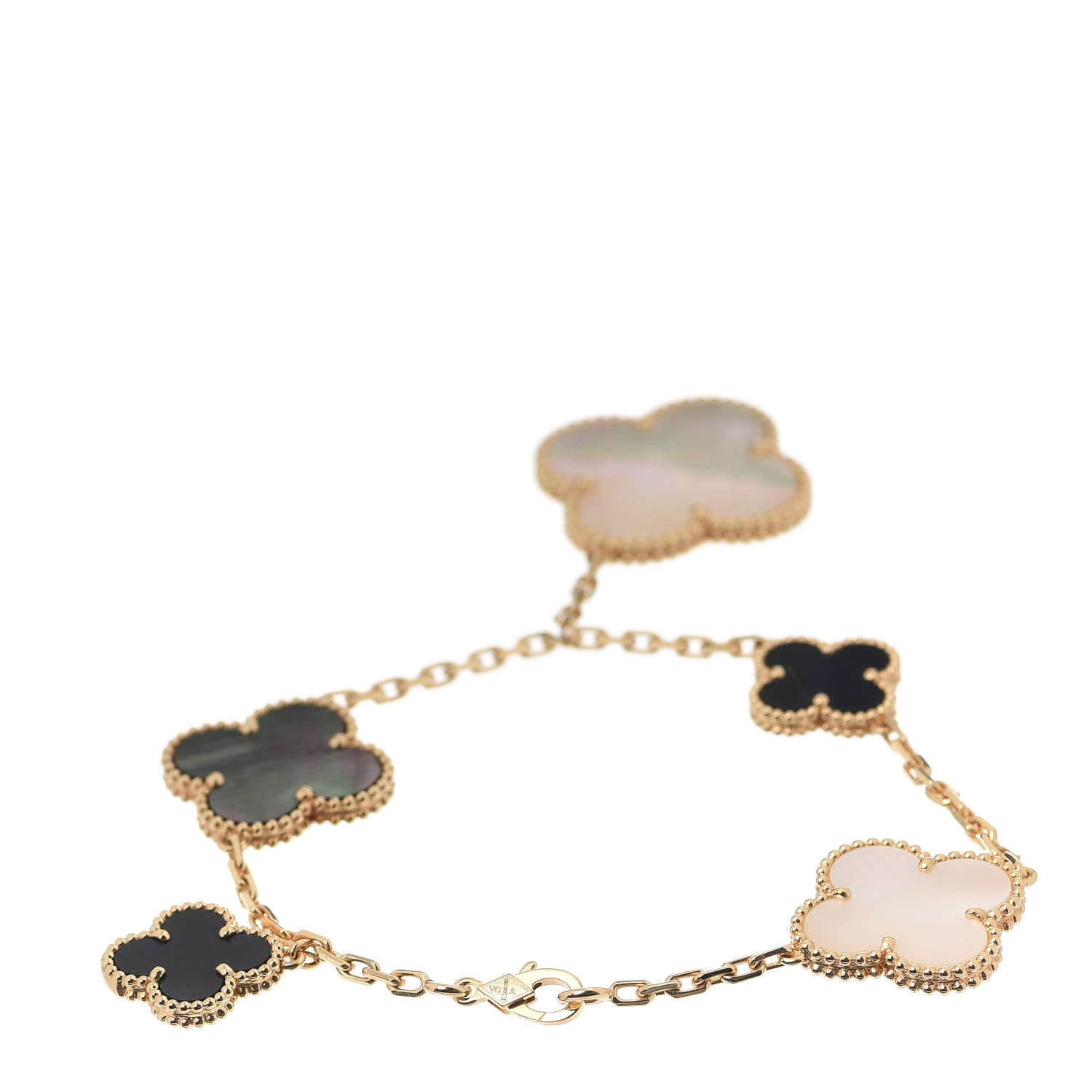 Van Cleef & Arpels 18K Yellow Gold Grey Mother of Pearl Black Onyx 5 Motifs Magic Alhambra Bracelet 3 of 6