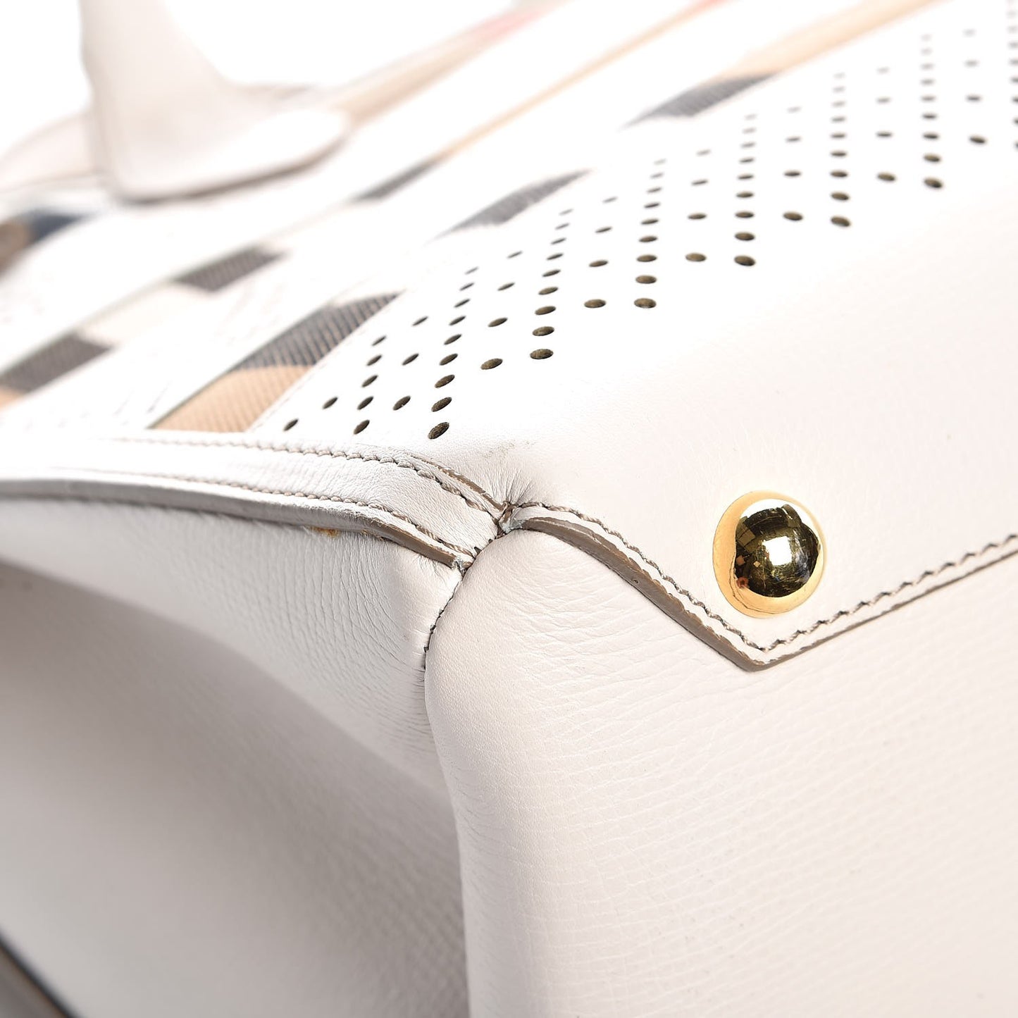 Calfskin House Check Perforated Medium Banner Tote Natural