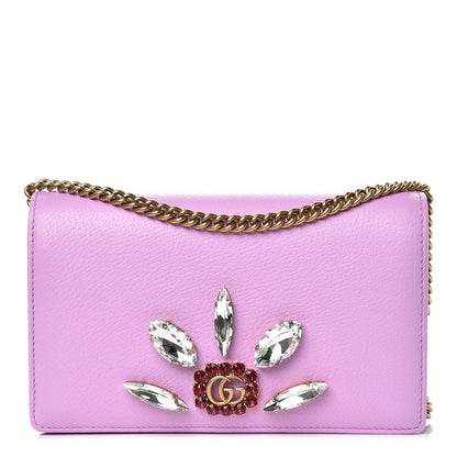 Gucci Calfskin Marquise Crystals Mini GG Chain Wallet Malva 1 of 8