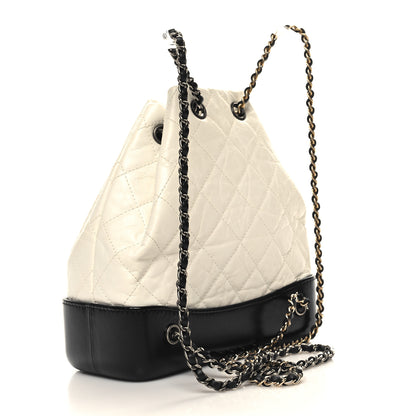 Chanel Aged Calfskin Quilted Small Gabrielle Backpack Black White 3 of 10