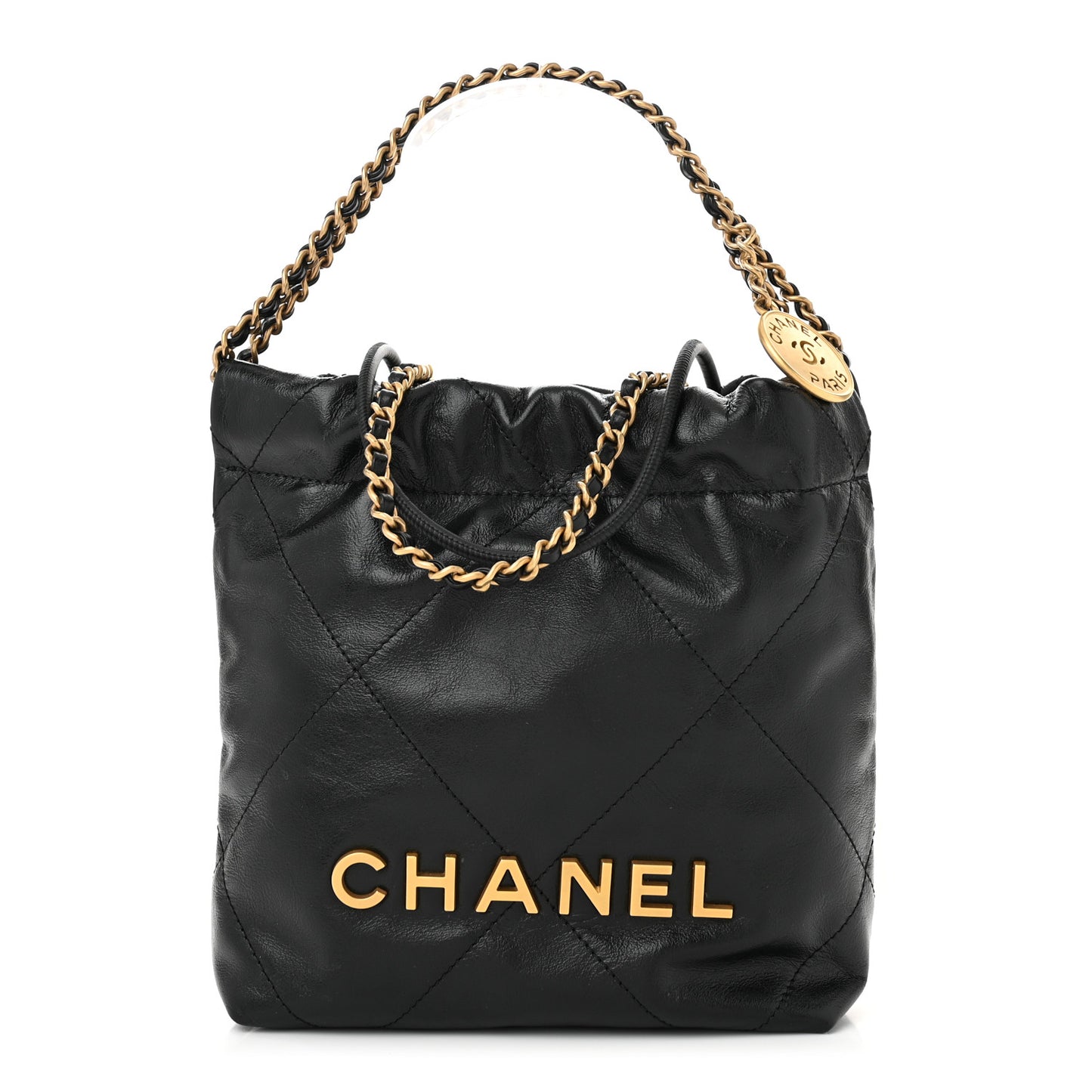 Shiny Calfskin Quilted Mini Chanel 22 Black