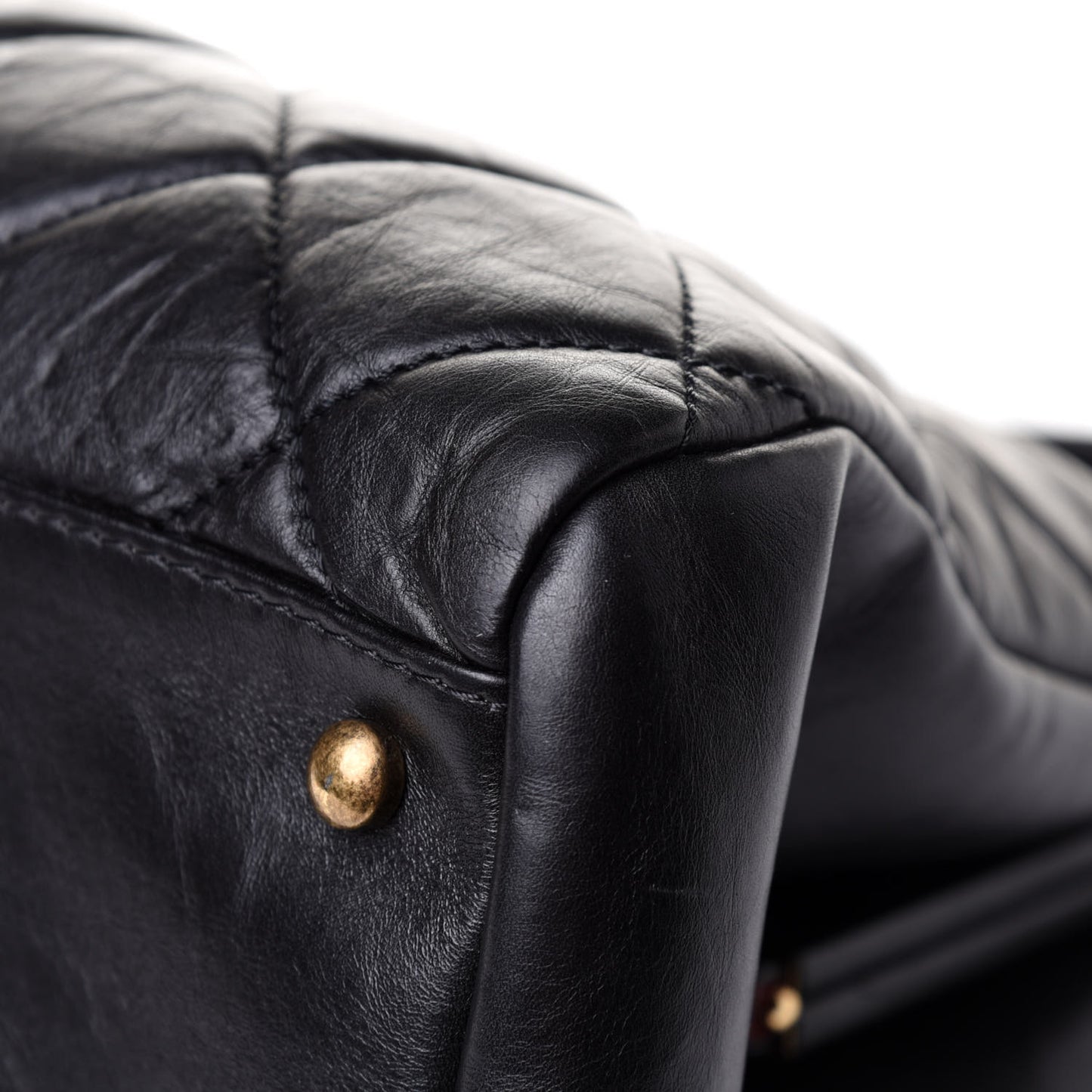 Aged Calfskin Large Just Mademoiselle Bowling Bag Black
