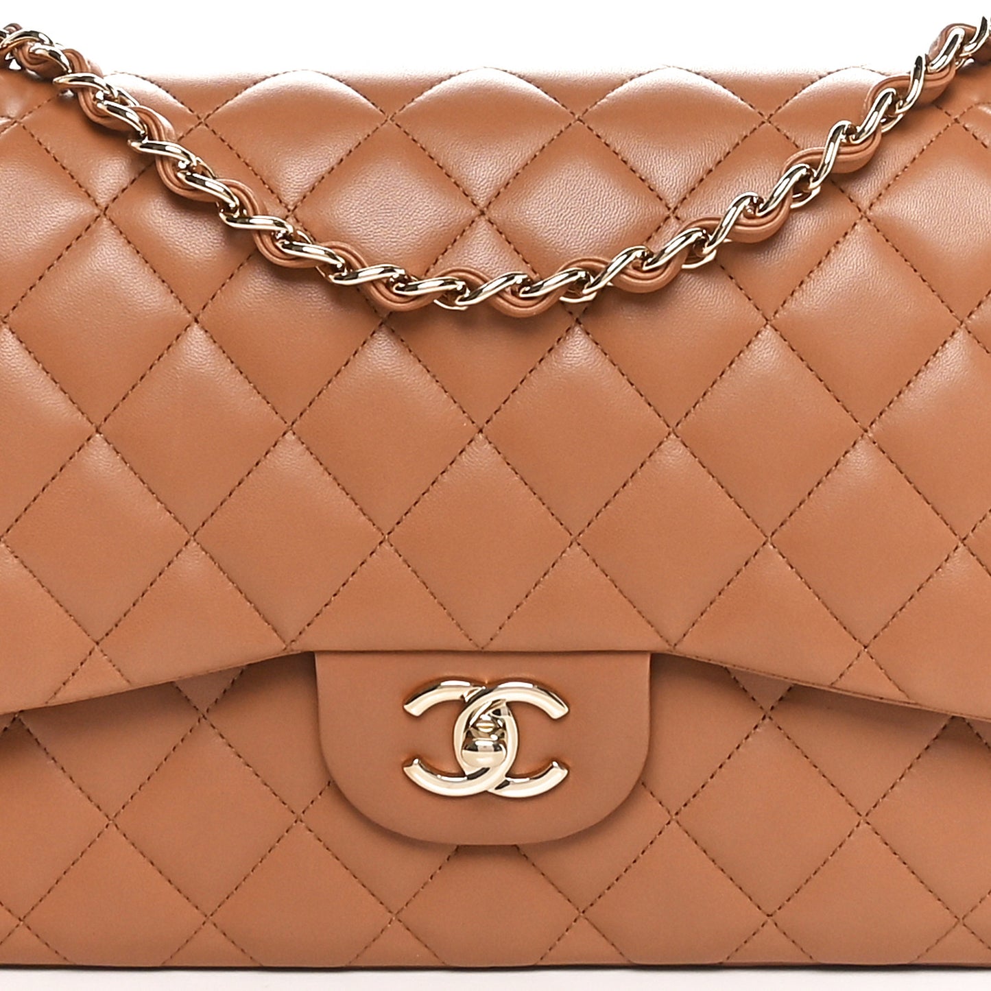 Lambskin Quilted Jumbo Double Flap Beige