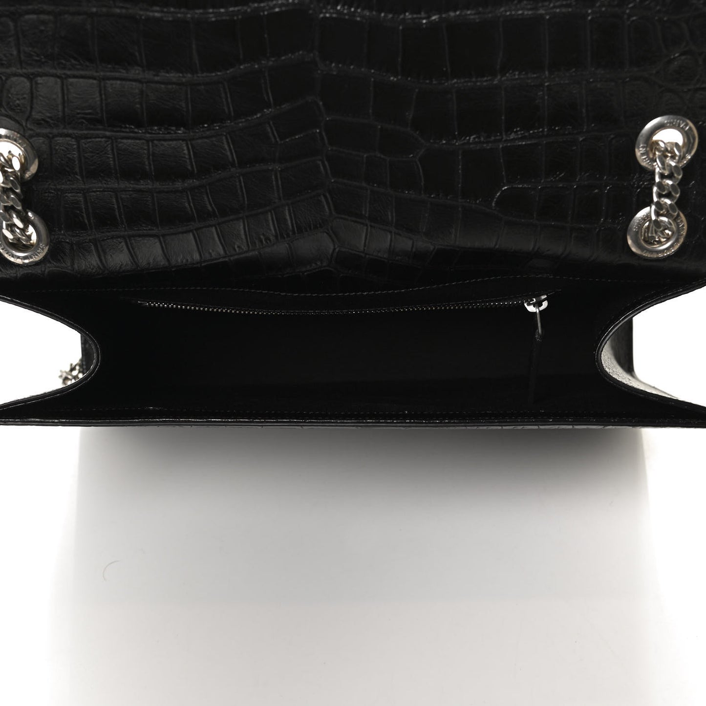 Calfskin Crocodile Embossed Monogram Large Satchel Black