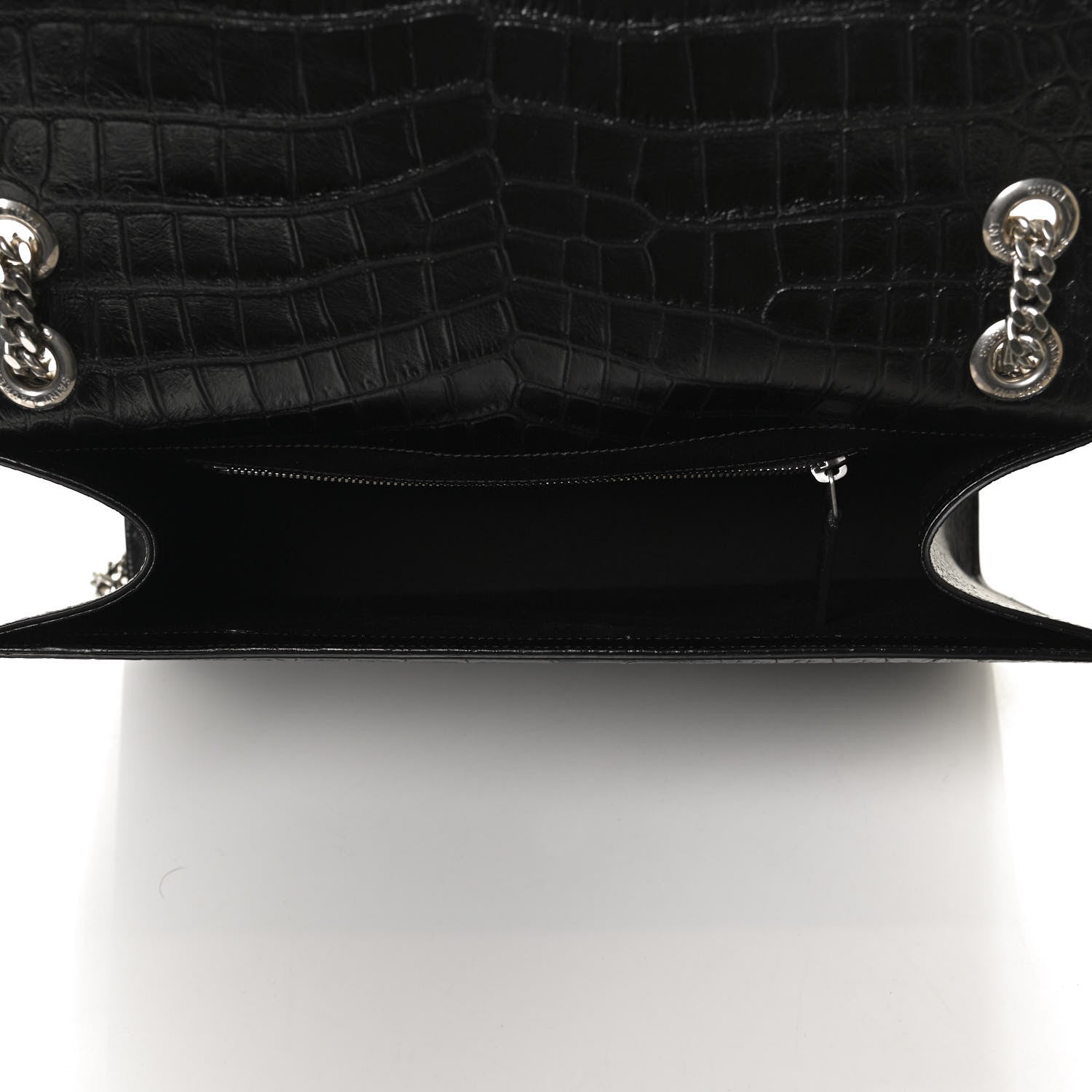 Saint Laurent Calfskin Crocodile Embossed Monogram Large Satchel Black 5 of 11