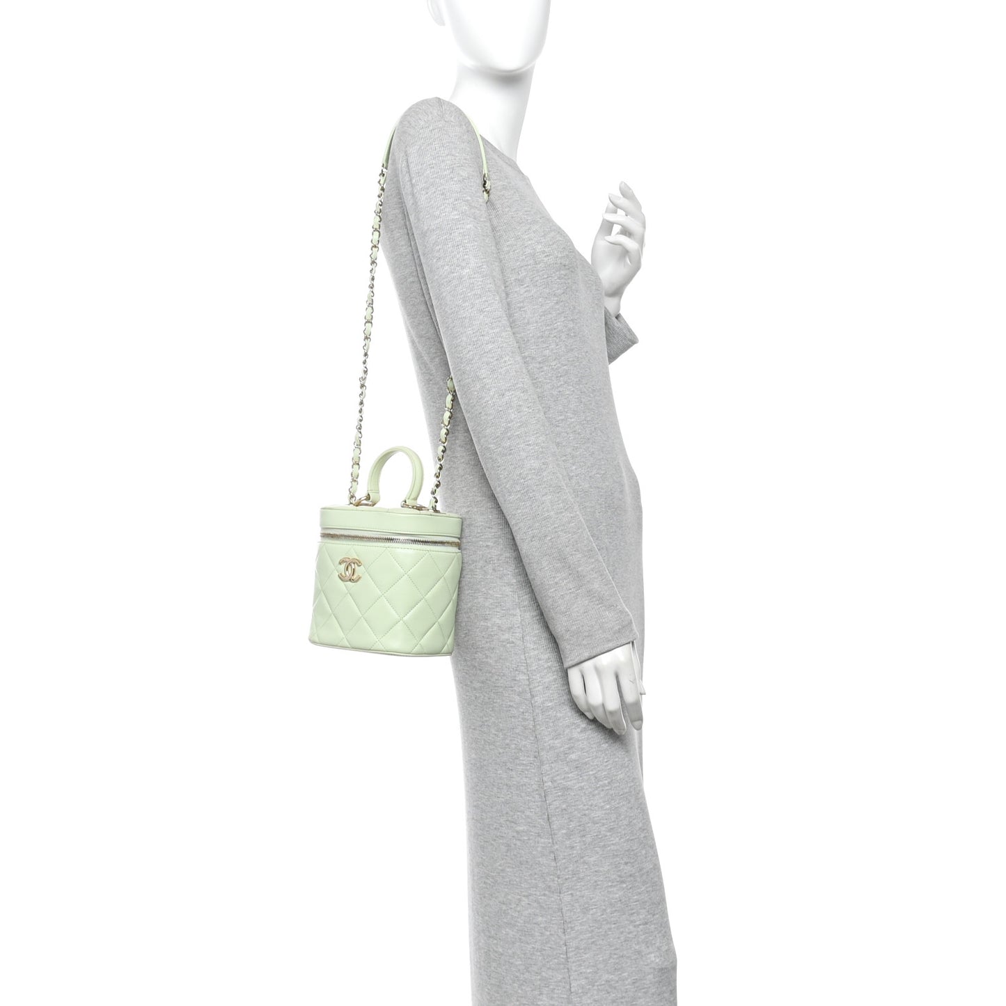 Lambskin Quilted Trendy Vanity Case Light Green