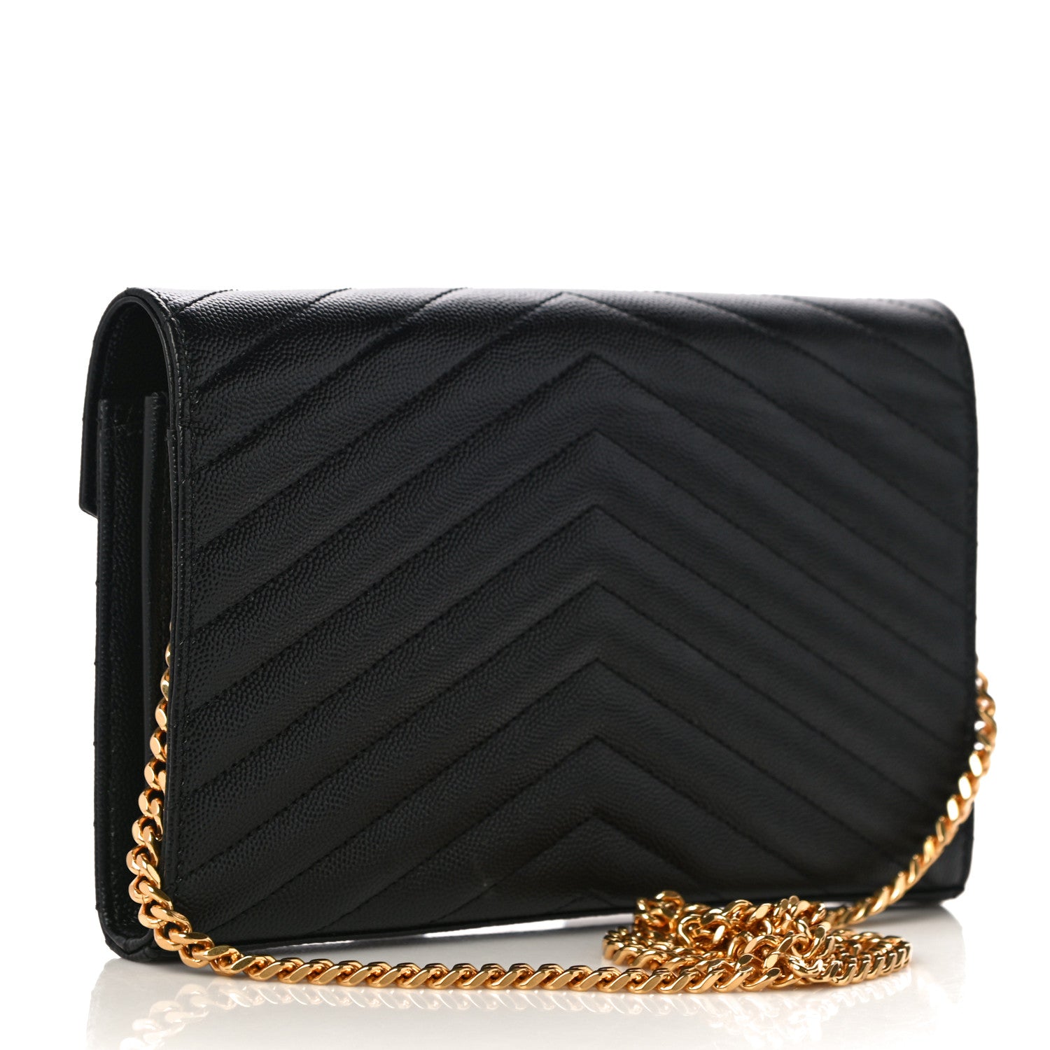Saint Laurent Grain De Poudre Matelasse Chevron Monogram Chain Wallet Black 3 of 11