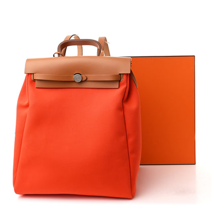Hermes Military Toile Vache Hunter Herbag a Dos Zip Retourne Backpack Orange Mecano Fauve 12 of 12