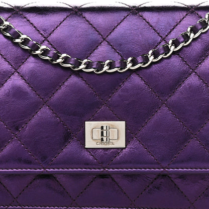 Chanel Metallic Aged Calfskin Quilted 2.55 Reissue Wallet on Chain WOC Purple 8 of 10