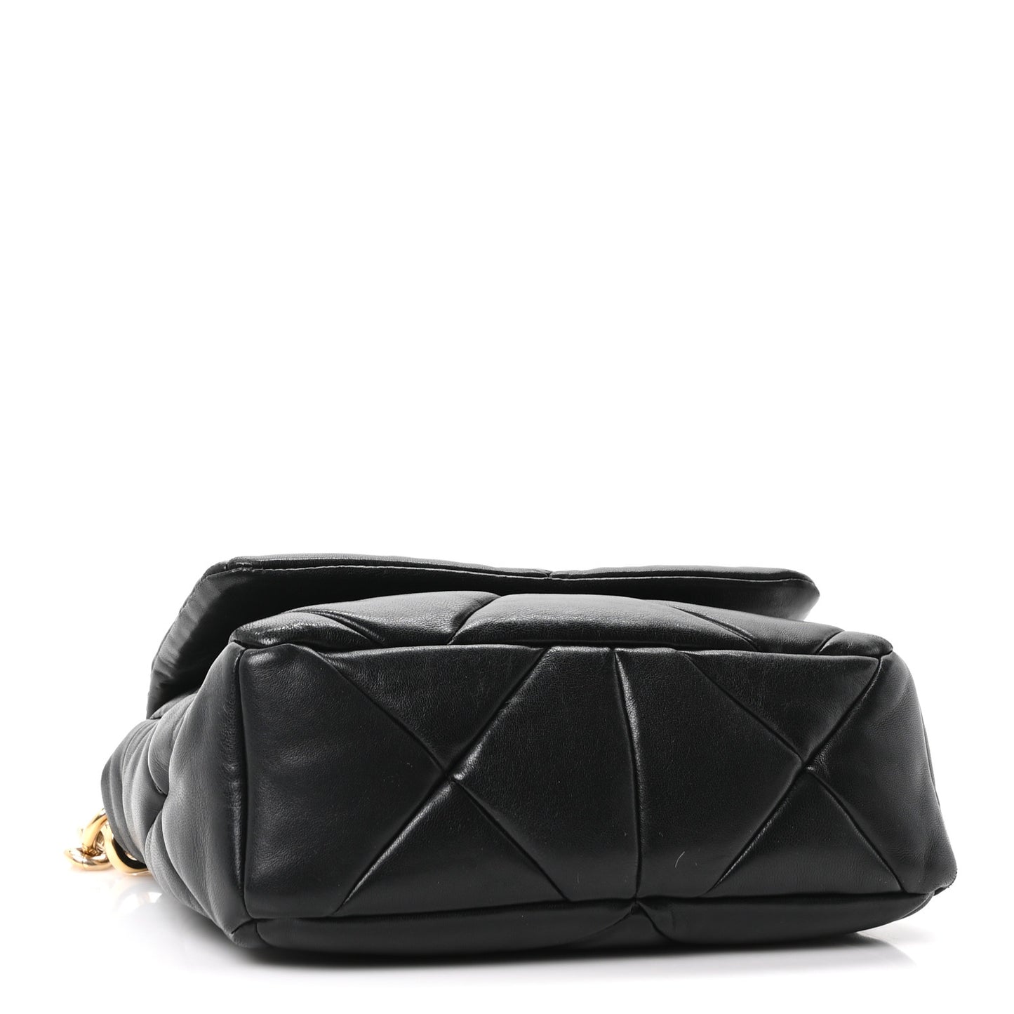Nappa Re-Nylon Triangle Quilted Patchwork System Flap Shoulder Bag Black