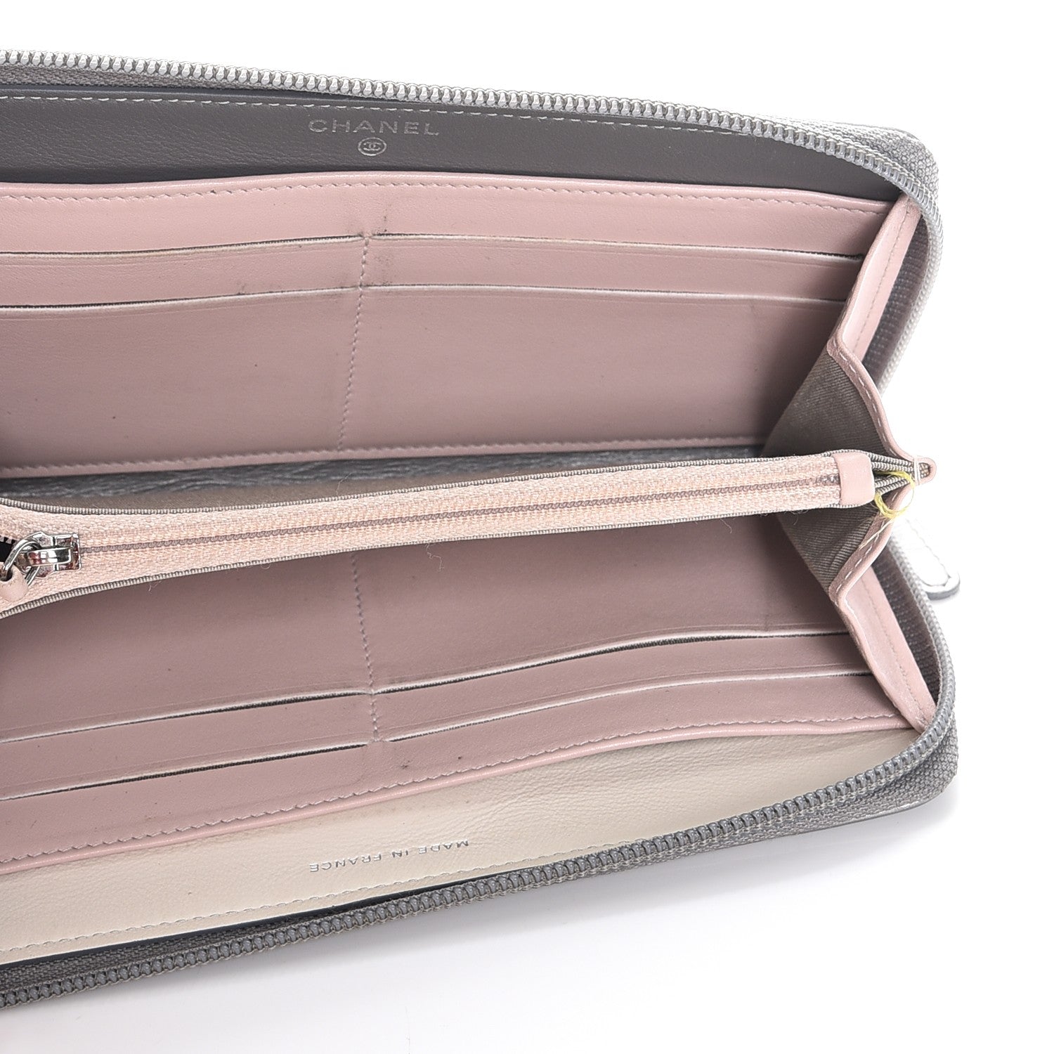 Chanel Calfskin Stitched Large Zip Around Wallet Silver 5 of 13