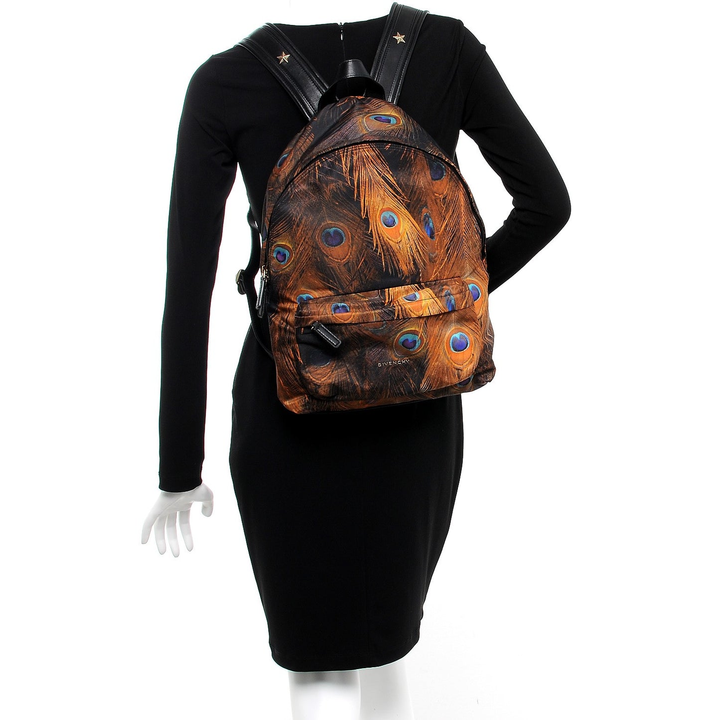 Nylon Calfskin Peacock Print Backpack Brown