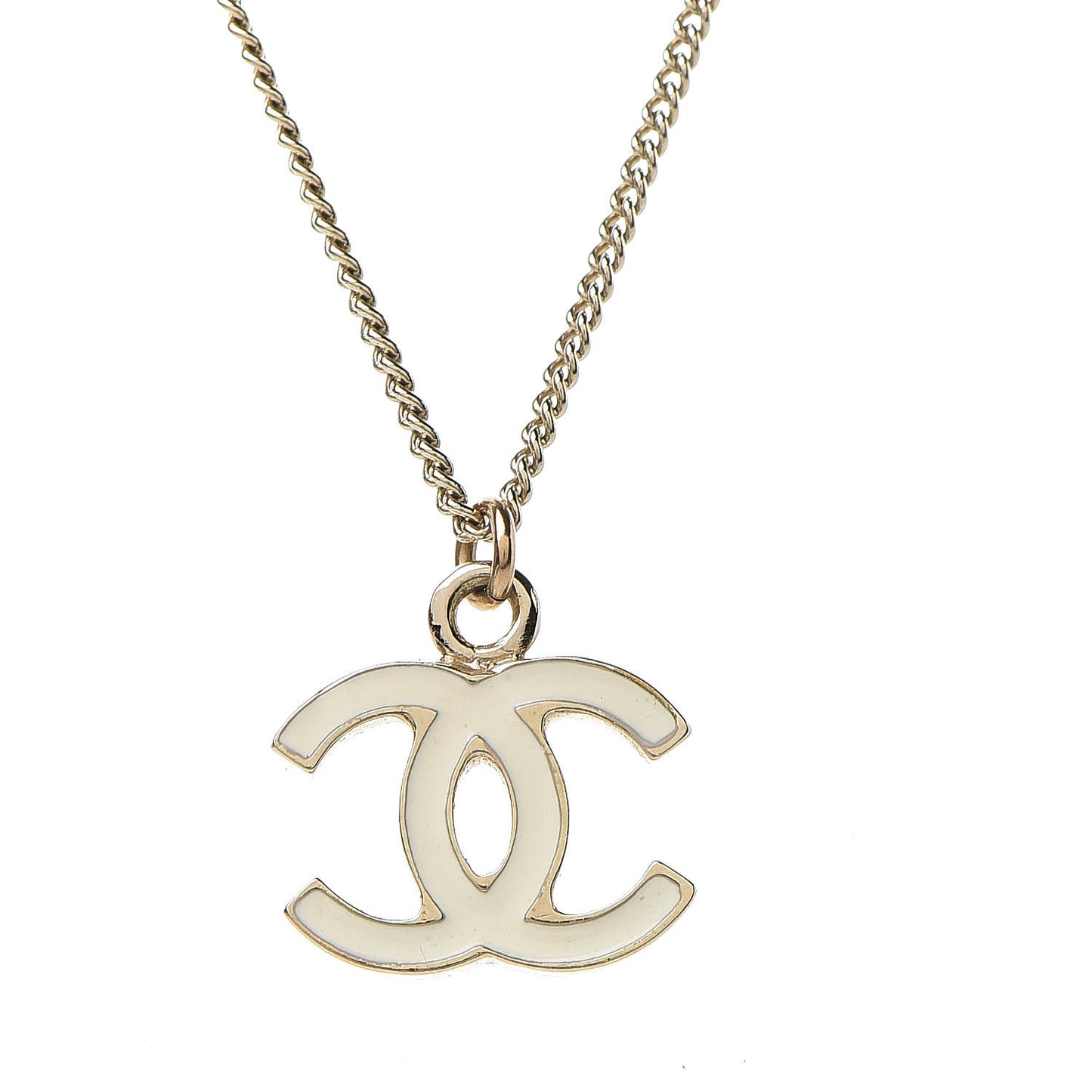Enamel CC Pendant Necklace Beige